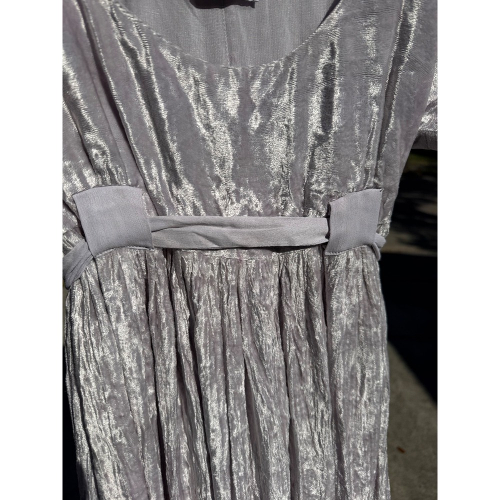 Nostalgia Vintage Crushed Velvet Empire Waist Maxi Dress Lavender Silver‎ Grey - Picture 4 of 5